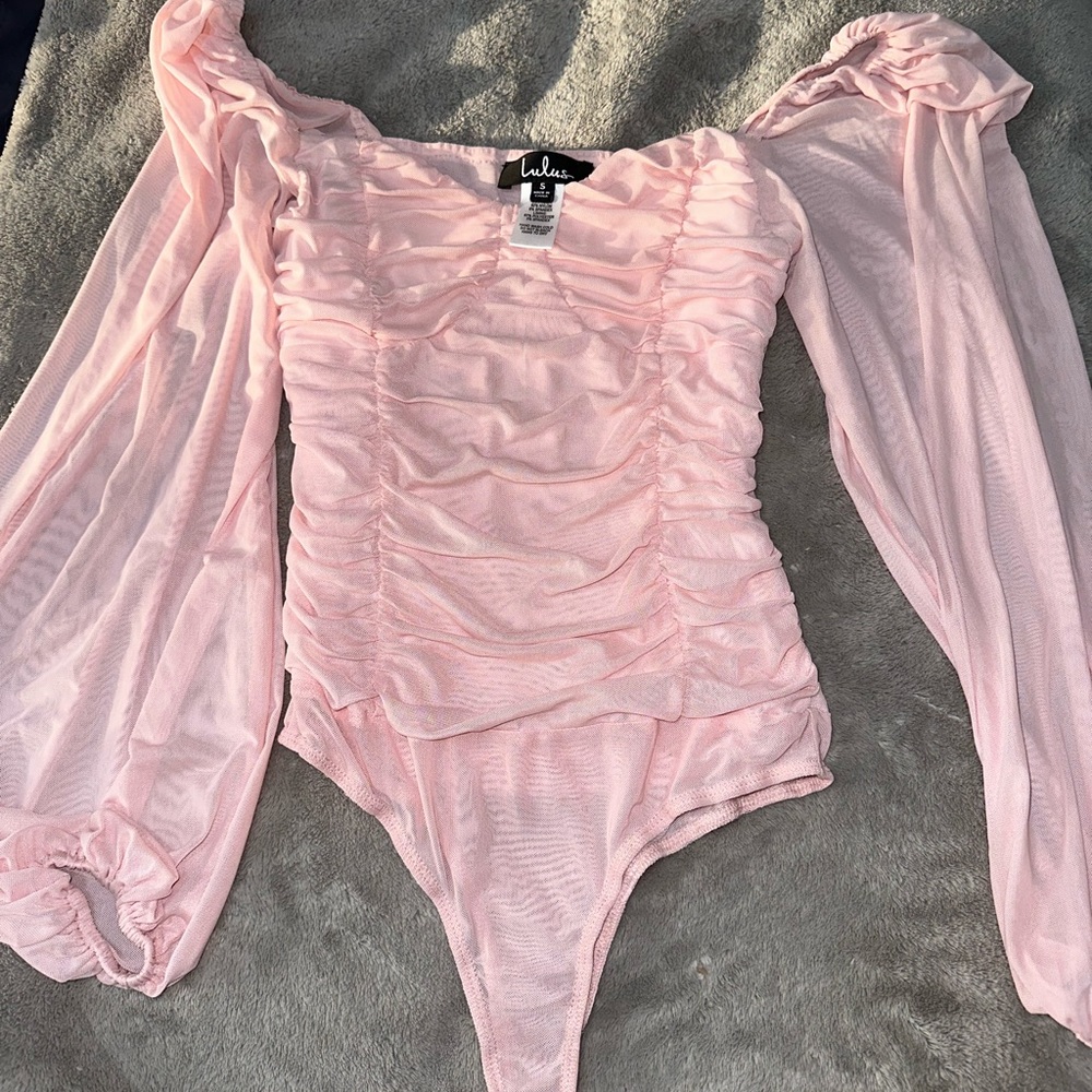 Stunning, worn once chiffon light, pink body suit shirt